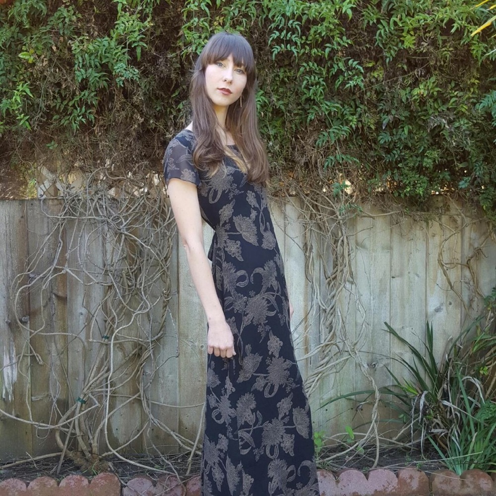 Vintage | Black Paisley Maxi Dress